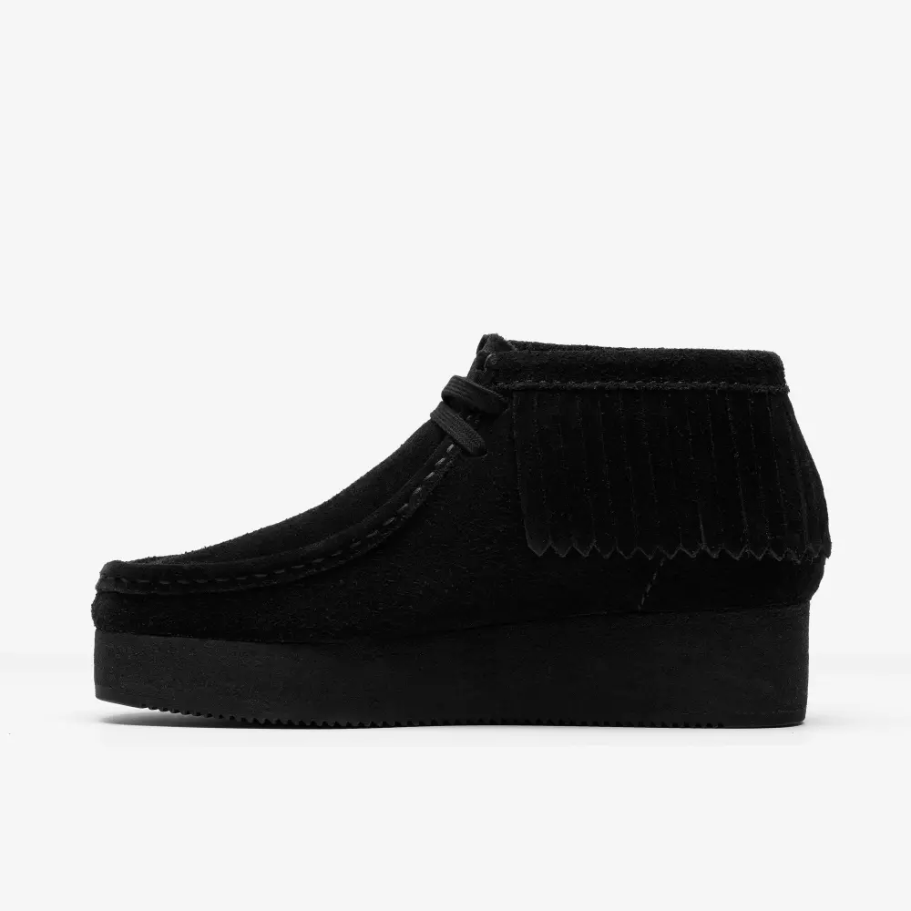 Womens Wedge Fringe Black Suede Wallabees online